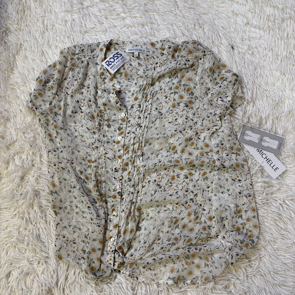 Sara Michelle women’s large shirt sleeve sheer blouse floral